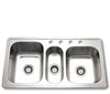 4 faucet hole triple bowl stainless steel drop in kitchen sink