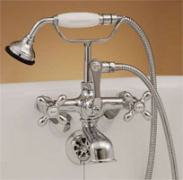 Example of an installed P0146 clawfoot tub faucet, shown in chrome