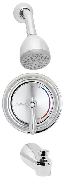 Photo of Speakman pressure balance SM-3030 anti scald shower system, shown with tub spout
