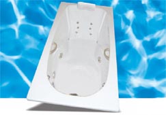 picture of the Swirl-way Camden jetted tub with spout, shown in white