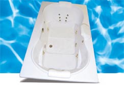 picture of a Swirl-way Heathrow rectangular jetted tub, shown in white