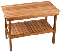 photo of the rigid teak bench with shelf