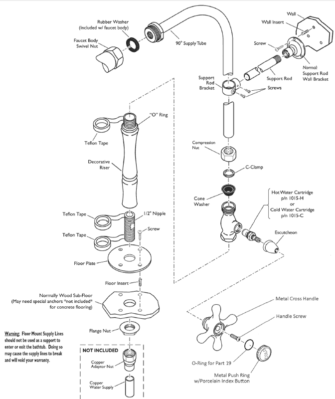 Tub & shower faucets with supply lines