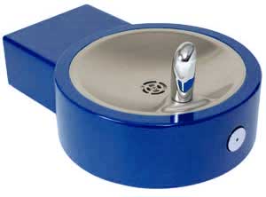 blue wall mount drinking fountain