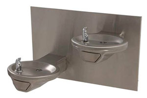 photo of handicap accessible dual level round wall mount stainless steel drinking fountain