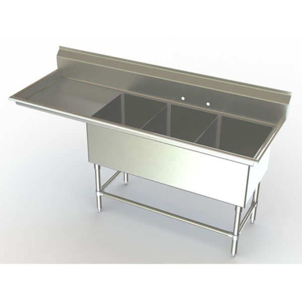 Aero three compartment NSF sink with left drainboard