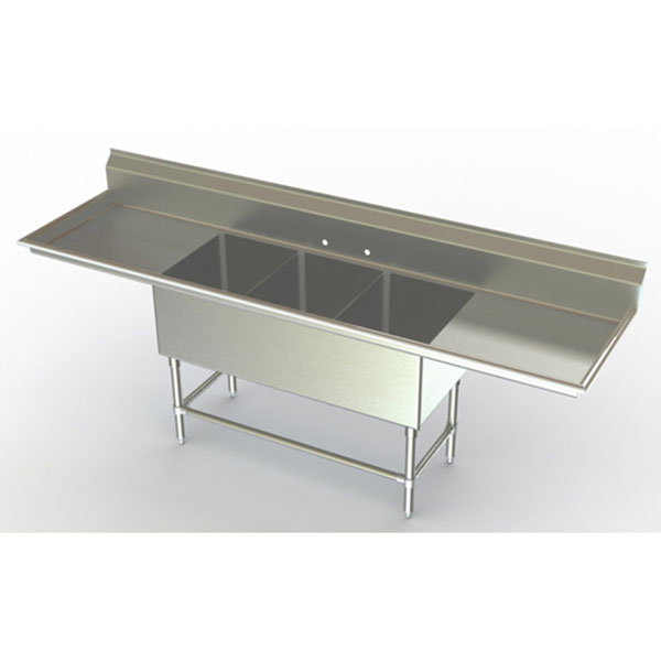 Aero three compartment NSF sink with dual drainboards