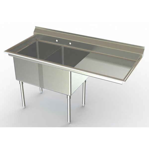 Aero dual compartment NSF sink with right drainboard