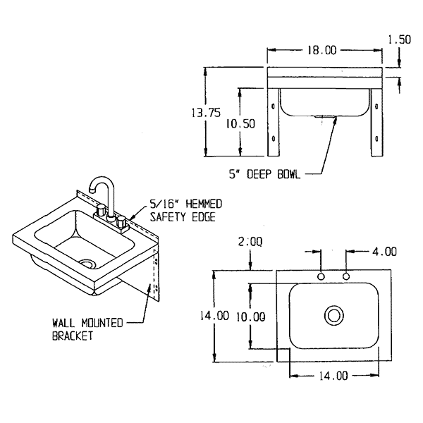 Aero Mfg Stainless Steel Hand Wash Sinks