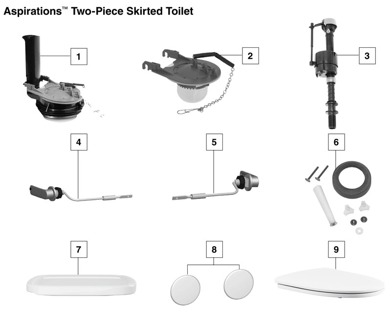 American Standard Aspirations one-piece toilet repair parts diagram