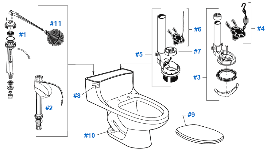 American Standard Toilet Repair Parts For Hamilton Series Toilets