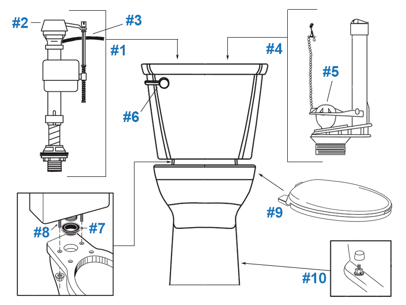 Repair parts diagram for American Standard Cadet PRO toilet - Tank # 4188B