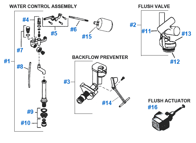 Parts schematic for American Standard Concord 2004 toilet
