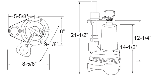 Duramac 5033CVSPEZ sump pump dimensions