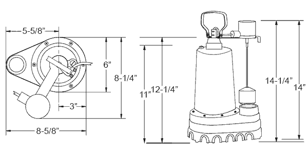 Duramac 5050CVSP sump pump dimensions