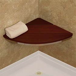 Bamboo wood corner shower bench installation example