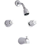 Tub and shower system with metal knob handles