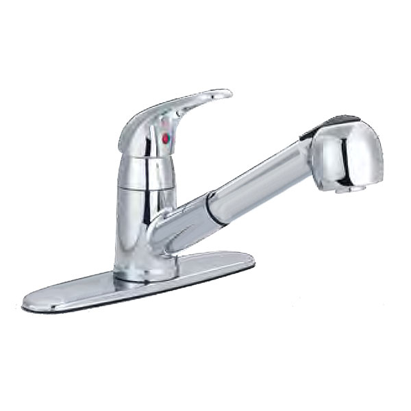 Banner chrome kitchen faucet with pull-out spray