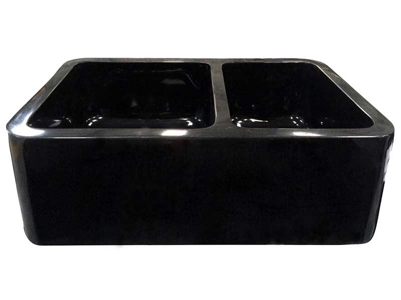 Example of an Aubrey granite double bowl farmer sink in black