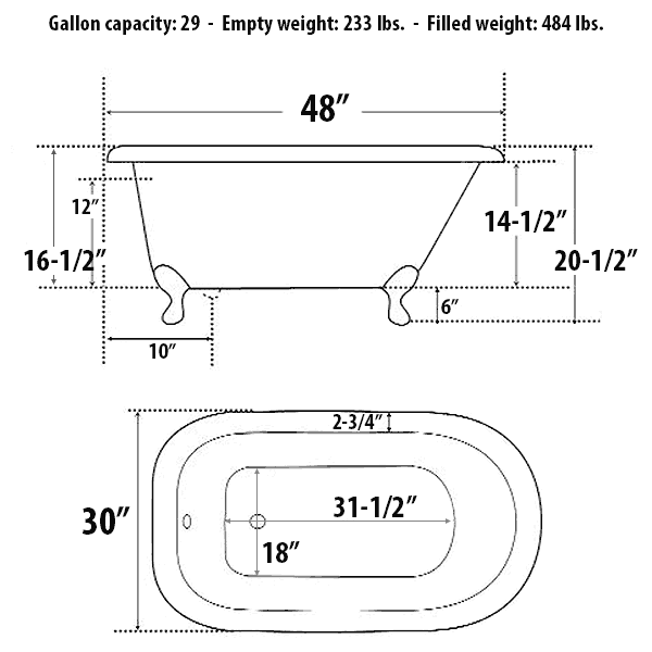 Traditional Style Cast Iron Clawfoot Bathtubs