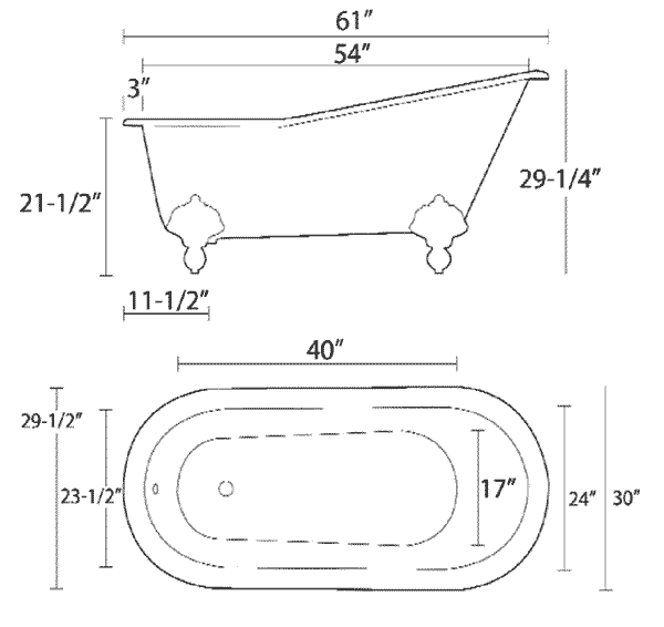 Slipper Style Cast Iron Clawfoot Tubs