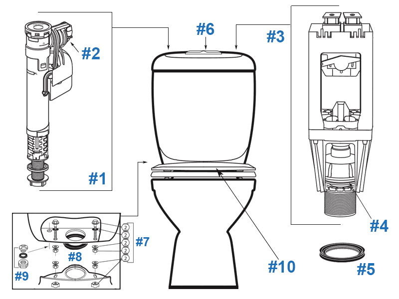 Parts diagram for Reflections two-piece toilet - tank #629530