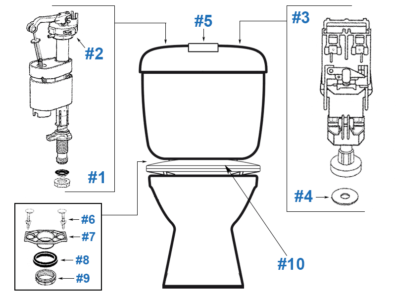 Parts diagram for Tasman toilets