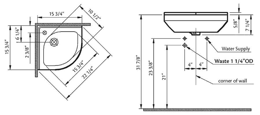 corner bathroom sink sizes