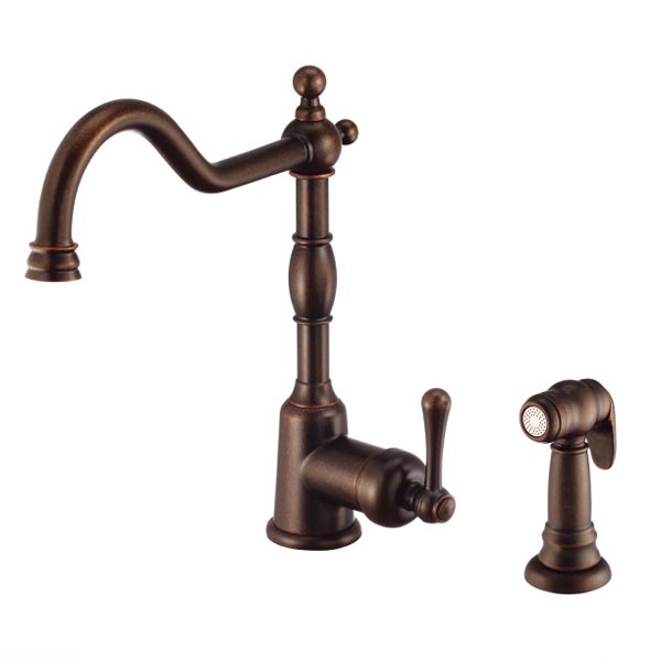Tumbled Bronze deck mount faucet with side spray