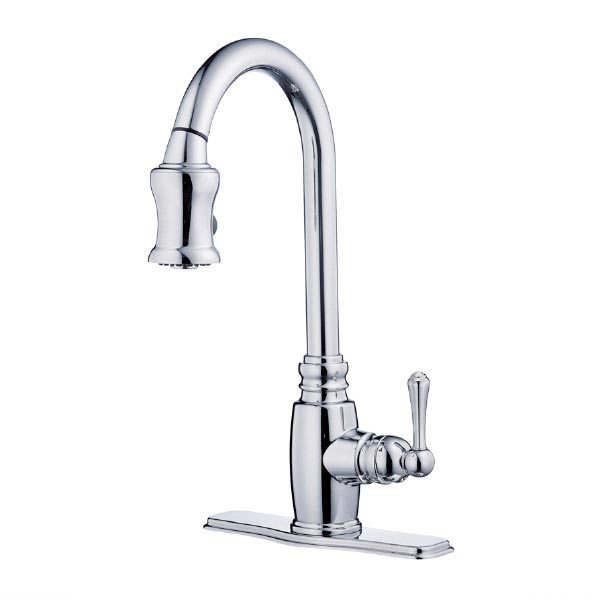Chrome pull-out kitchen faucet