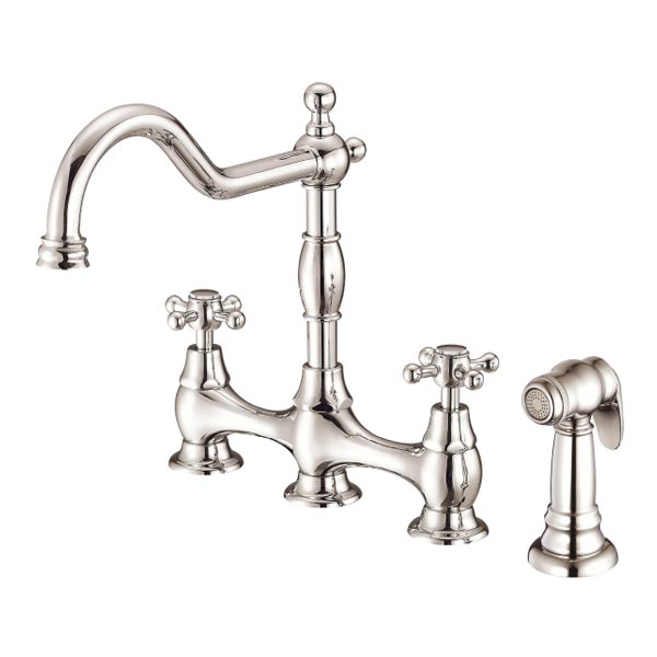 Danze polished nickel two handle bridge kitchen faucet