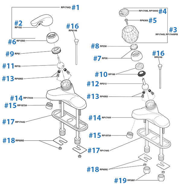 repair parts for one and two handle delta bathroom faucets