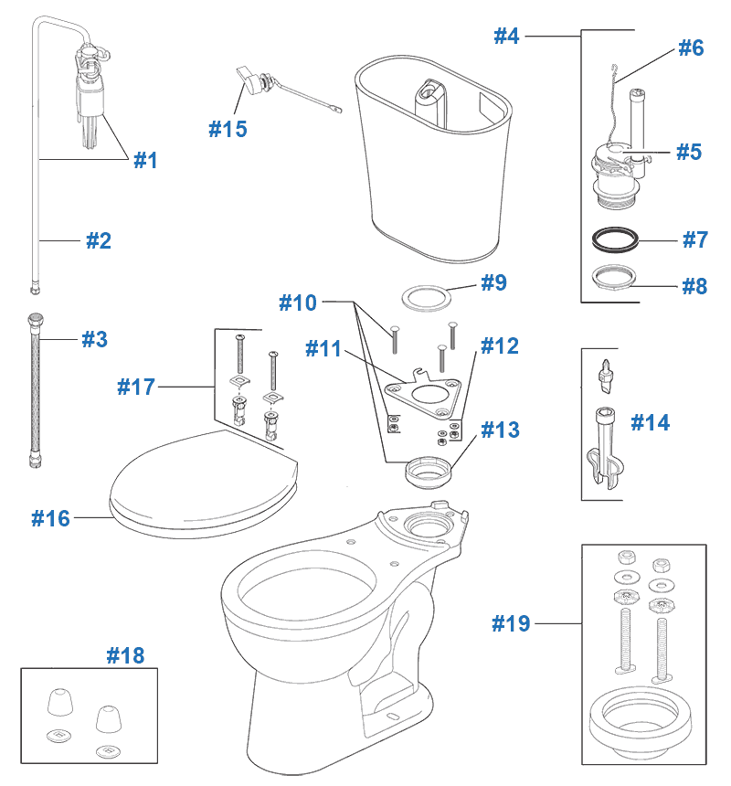 Parts diagram for Lilah toilets