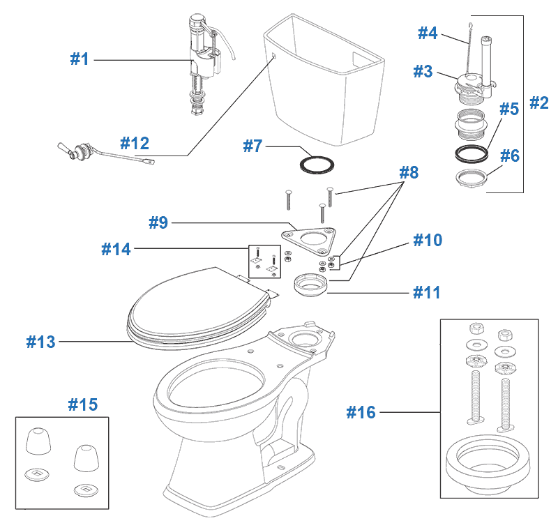 Parts diagram for Luxford toilets