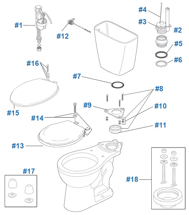Parts diagram for Prelude toilets