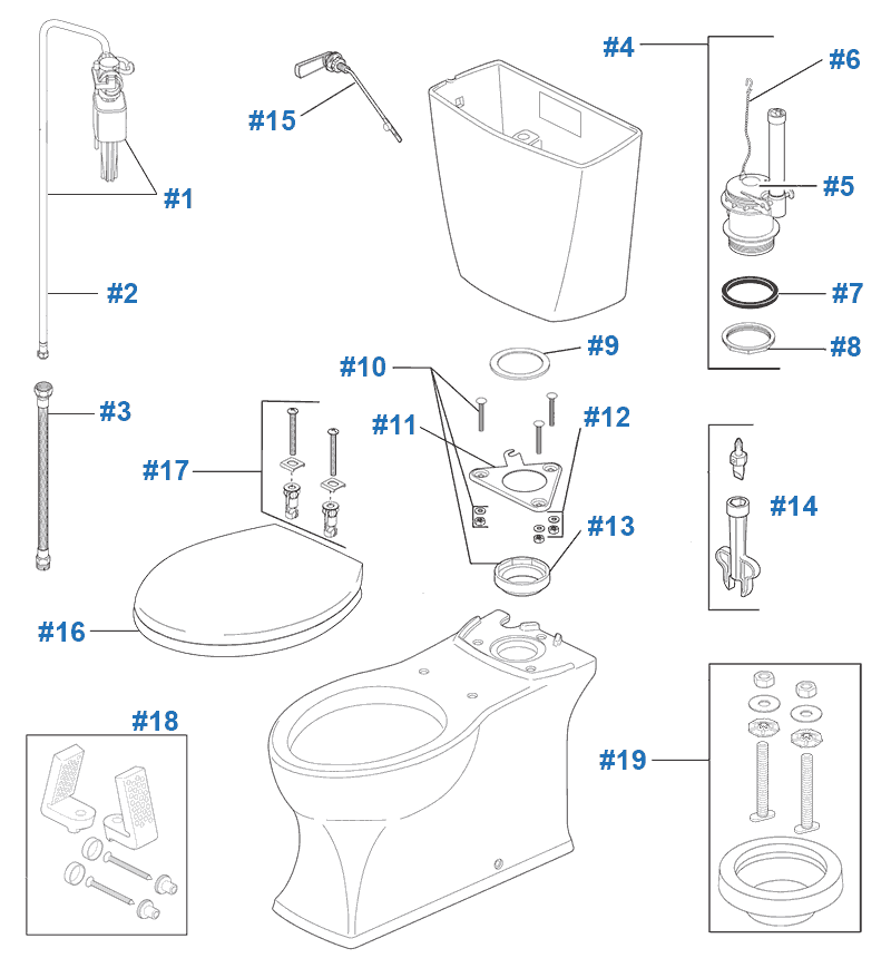 Parts diagram for Riosa toilets