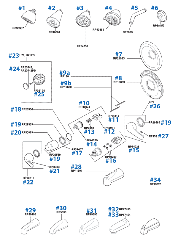 Tub And Shower Parts For Delta Monitor Series Faucets