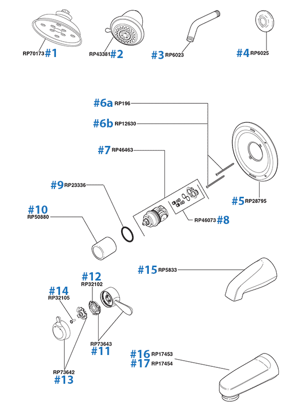 Tub And Shower Parts For Delta Monitor Series Faucets