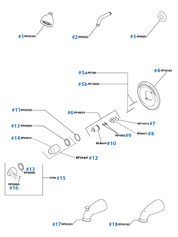 Tub And Shower Parts For Delta Monitor Series Faucets