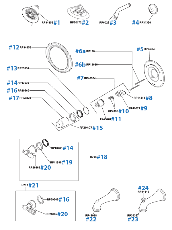 Tub And Shower Parts For Delta Monitor Series Faucets