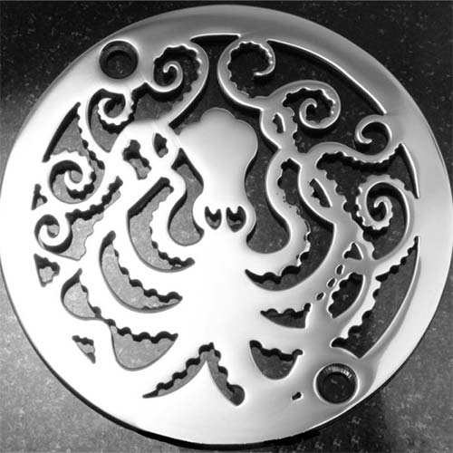 Shower Drain, 3.25 Diameter, Octopus Design by Designer Drains 