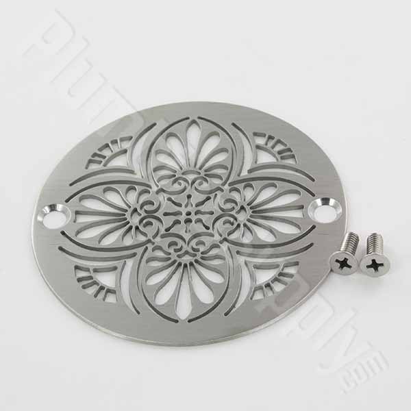 Round Shower Drain, 4 Inch Drain Cover, Greek Anthemion Design 