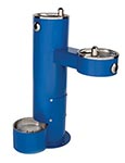 ADA compliant two bubbler pedestal-style drinking fountain with pet bowl