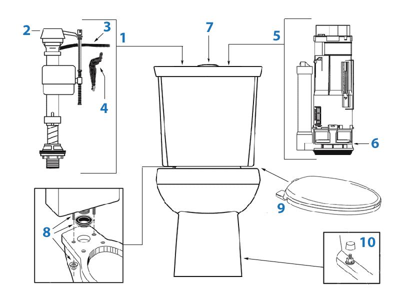Repair parts diagram for Eljer Somerville two-piece toilets - tank #4339