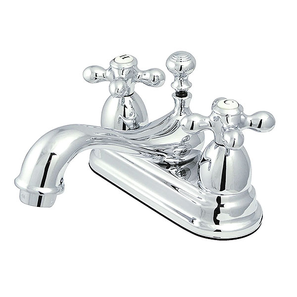 Chrome two handle bathroom faucet with cross handles