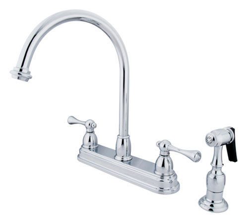 image of ES3751BLBS deckmount gooseneck kitchen faucet with brass side spray