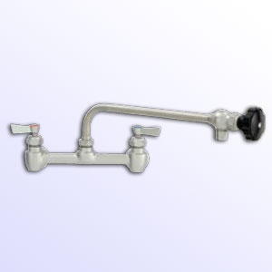 Fisher adjustable width wall mount commercial faucet with control swing spout