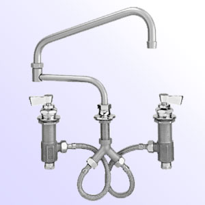Fisher widespread deck mount faucets with double jointed swing spout