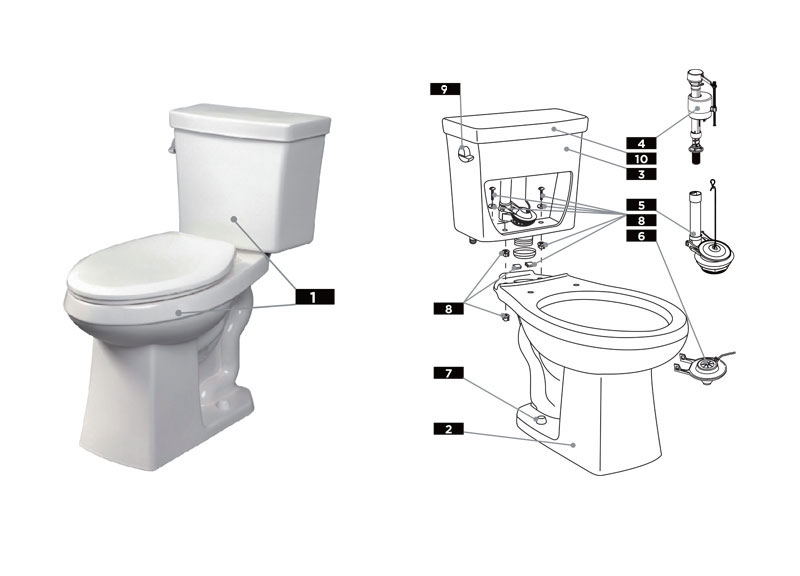 Parts diagram for Burr Ridge toilet tanks G0028187 / G002818797