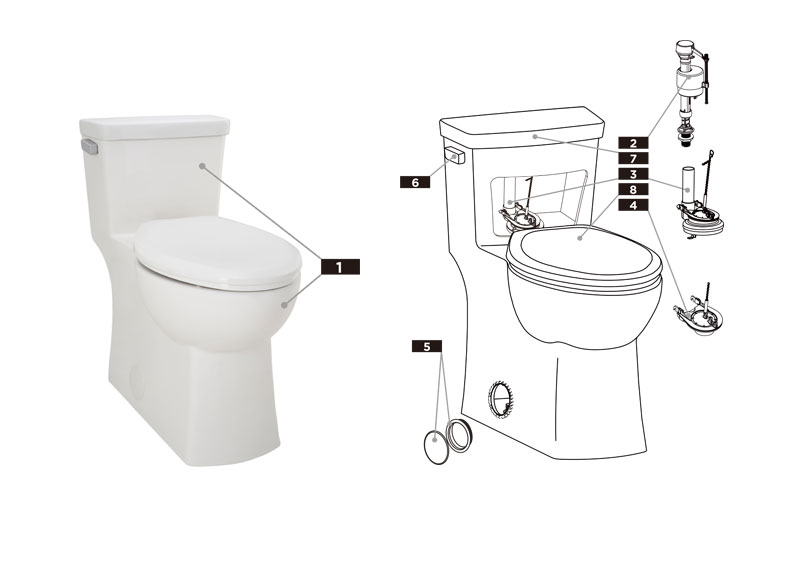 Parts diagram for Burr Ridge toilet tanks G0028187 / G002818797